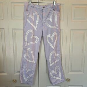 Light Purple Jeans with White Heart Pattern